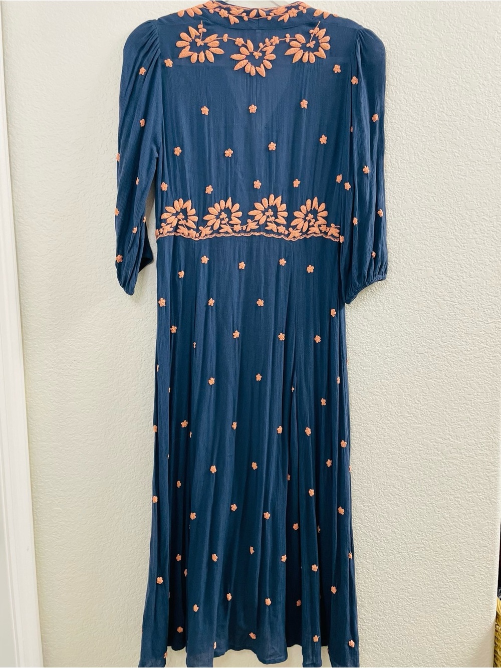 Free People Blue Pink Embroidered Fable Midi Dress | Small - Picture 7 of 8